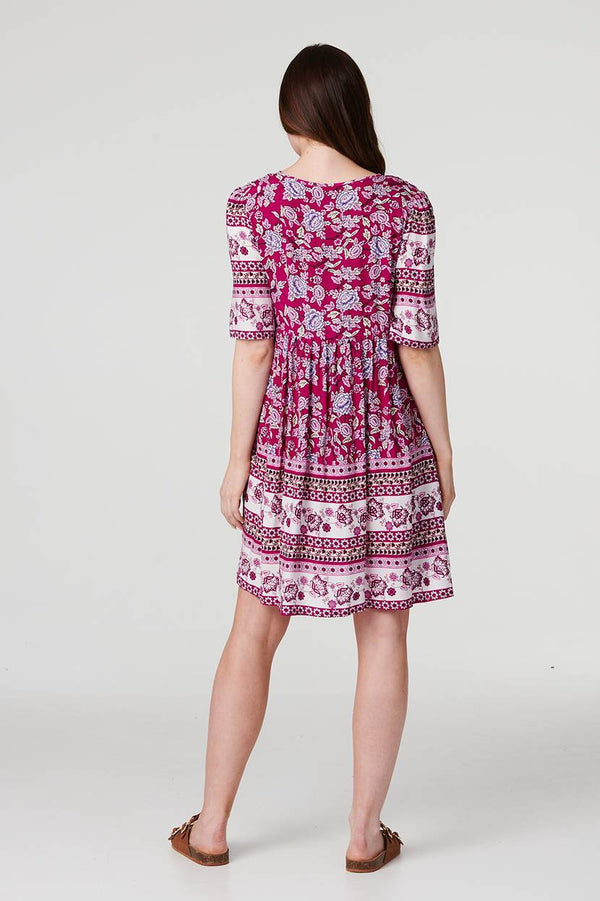 Pink | Paisley Tassel Tie Short Dress