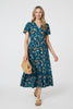 Teal | Floral Lace Trim Short Sleeve Midi Dress