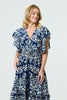 Navy | Mosaic Print Ruffle Batwing Sleeve Maxi Dress
