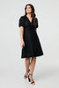 Black | Sparkly Short Sleeve Belted Wrap Dress