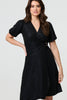 Black | Sparkly Short Sleeve Belted Wrap Dress