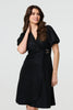 Black | Sparkly Short Sleeve Belted Wrap Dress