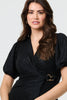 Black | Sparkly Short Sleeve Belted Wrap Dress