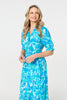 Blue | Printed 1/2 Puff Sleeve Tie Waist Maxi Dress
