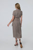 Beige | Geo Print Short Sleeve Tie Waist Midi Dress
