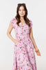 Pink | Floral Print Cap Sleeve Midi Dress