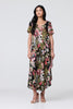 Black | Tropical Print 1/2 Sleeve Maxi Dress