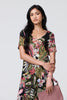 Black | Tropical Print 1/2 Sleeve Maxi Dress