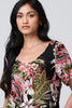 Black | Tropical Print 1/2 Sleeve Maxi Dress