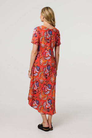 Orange | Paisley Relaxed Short Sleeve Midi Dress
