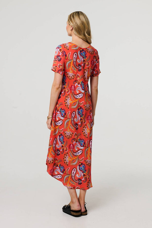 Orange | Paisley Relaxed Short Sleeve Midi Dress
