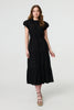 Black | Ruched Tiered Cap Sleeve Midi Dress
