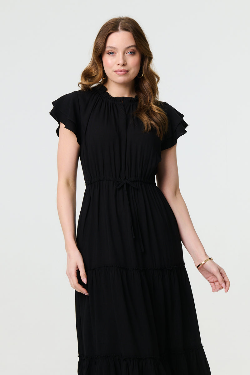 Ruched Tiered Cap Sleeve Midi Dress | Izabel London Ruched Tiered Cap Sleeve Midi Dress | Izabel London