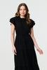 Black | Ruched Tiered Cap Sleeve Midi Dress
