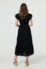 Black | Ruched Tiered Cap Sleeve Midi Dress
