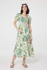 Green | Floral Tie-Front Short Sleeve Midi Dress