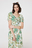 Green | Floral Tie-Front Short Sleeve Midi Dress