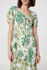 Green | Floral Tie-Front Short Sleeve Midi Dress