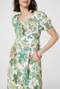 Green | Floral Tie-Front Short Sleeve Midi Dress