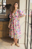 Pink | Floral 1/2 Puff Sleeve Midi Dress: Model is 5'9