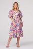 Pink | Floral 1/2 Puff Sleeve Midi Dress : Model is 5'10