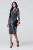 Black | Printed Ruched Belt Detail Midi Dress