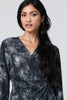 Black | Printed Ruched Belt Detail Midi Dress