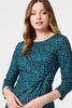 Green | Animal Print Knot 3/4 Sleeve Short Dress
