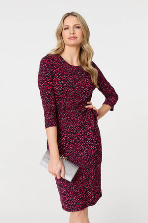 Pink | Animal Print Knot 3/4 Sleeve Short Dress : Model is 5'10