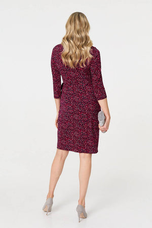 Pink | Animal Print Knot 3/4 Sleeve Short Dress
