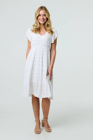 White | Embellished Relaxed Midi Dress
