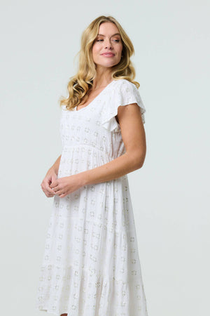White | Embellished Relaxed Midi Dress

