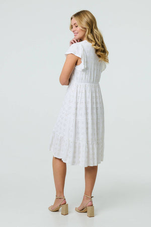 White | Embellished Relaxed Midi Dress
