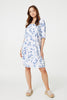 White | Leaf Print 3/4 Sleeve Knee Length Dress
