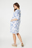 White | Leaf Print 3/4 Sleeve Knee Length Dress
