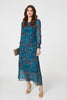 Teal | Abstract Long Sheer Sleeve Maxi Dress : Model is 5'9