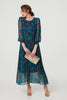 Teal | Abstract Long Sheer Sleeve Maxi Dress