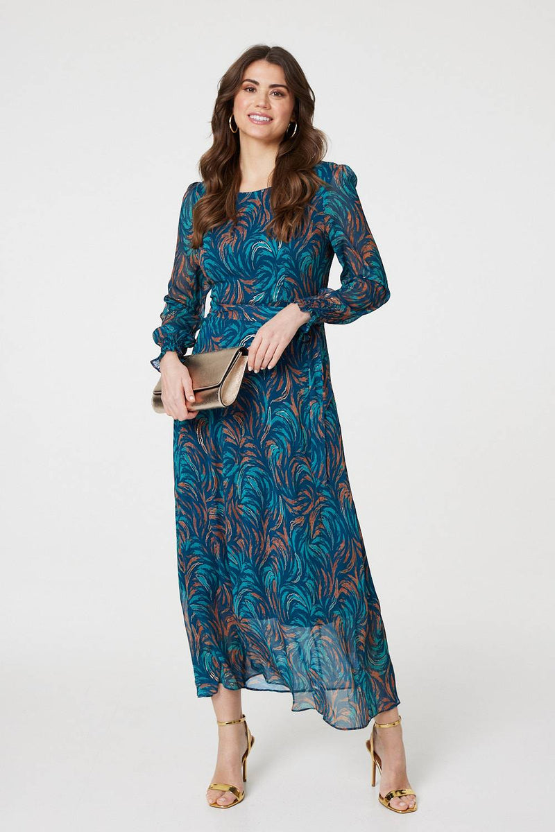 Abstract Long Sheer Sleeve Maxi Dress | Izabel London Abstract Long Sheer Sleeve Maxi Dress | Izabel London
