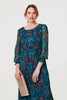 Teal | Abstract Long Sheer Sleeve Maxi Dress