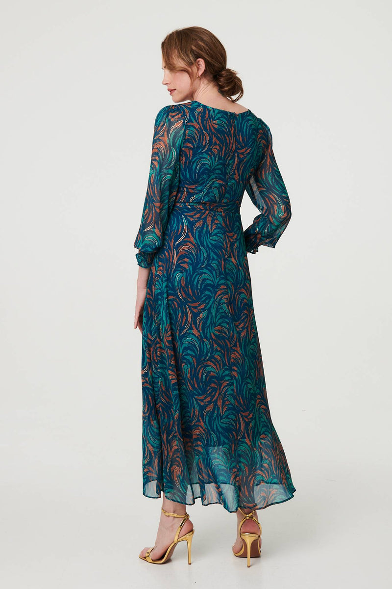 Abstract Long Sheer Sleeve Maxi Dress | Izabel London Abstract Long Sheer Sleeve Maxi Dress | Izabel London