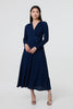 Navy | Textured Ruched Long Sleeve Midi Dress
