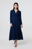 Navy | Textured Ruched Long Sleeve Midi Dress
