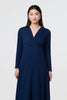 Navy | Textured Ruched Long Sleeve Midi Dress
