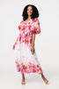 White | Floral Print 1/2 Angel Sleeve Midi Dress