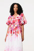 White | Floral Print 1/2 Angel Sleeve Midi Dress