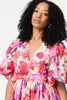 White | Floral Print 1/2 Angel Sleeve Midi Dress