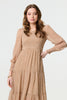 Beige | Dot Print Semi Sheer Tiered Midi Dress
