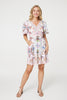 White | Border Print V-Neck Empire Mini Dress