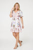 White | Border Print V-Neck Empire Mini Dress