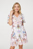 White | Border Print V-Neck Empire Mini Dress